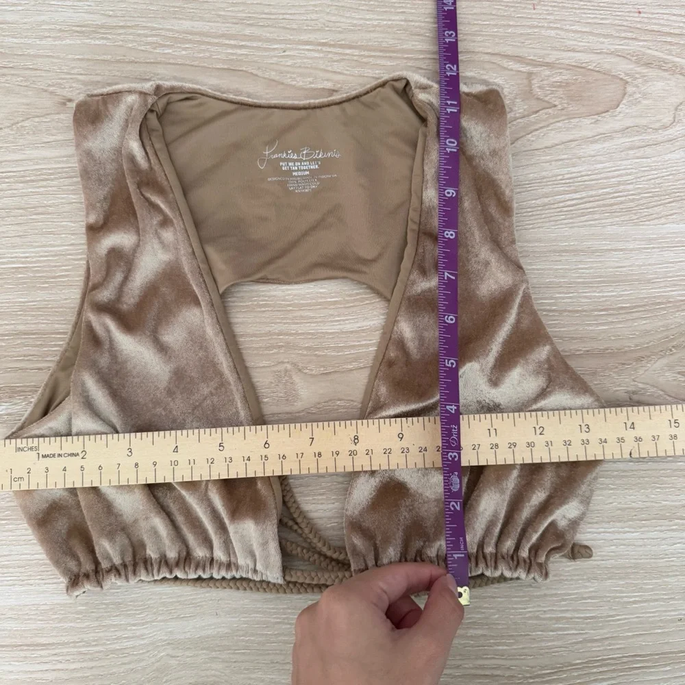 Frankies Bikinis Medium Suki Crushed Velvet Set Tan Beige Swim Minimal Cheeky
